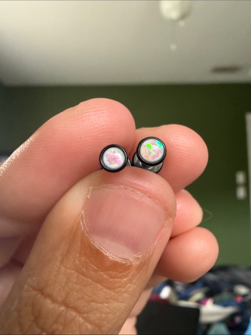 Iridescent Pink White Faux Opal Ear Plugs - Pair